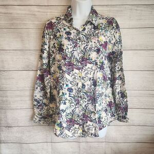 Relativity M Floral Blouse Sheer Boho Cottagecore Romantic Chic Top